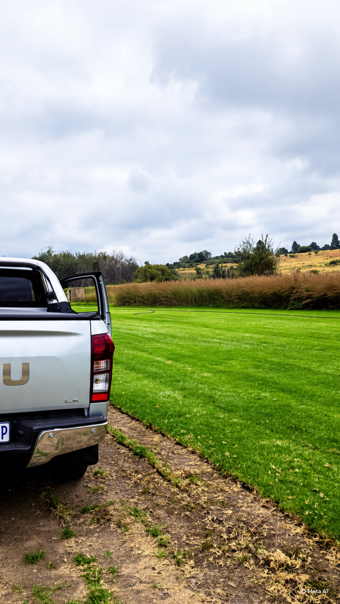 Vehicle parked beside a maintained lawn